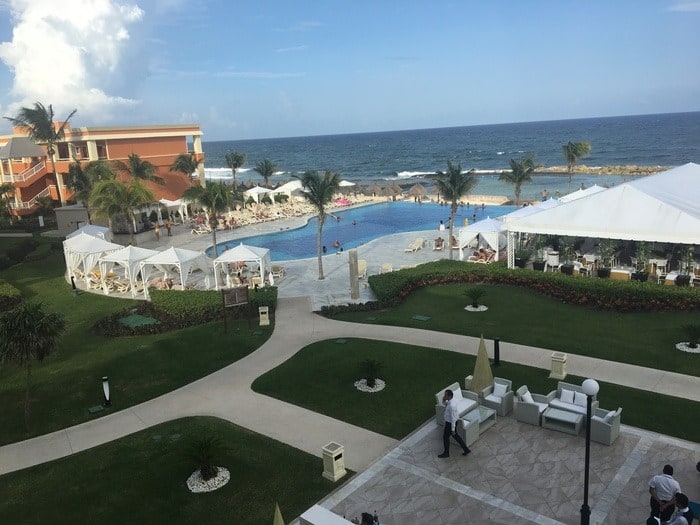 The open and airy pool deck and patios at akumal bahia principe