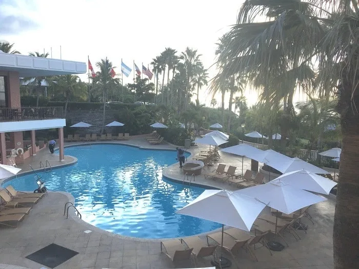 the pool at the fairmont in southampton in the early morning before the lounge chairs fill up. 