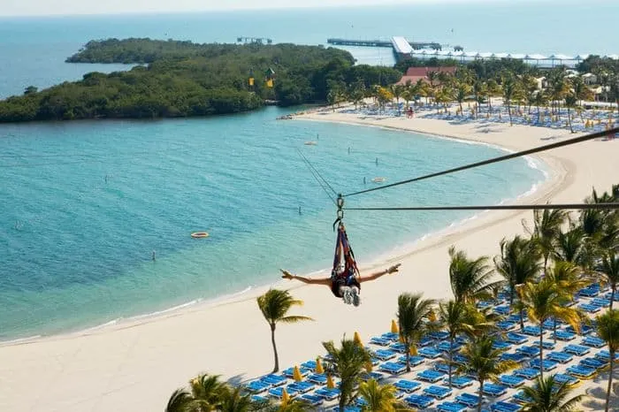 zip lining on harvest caye