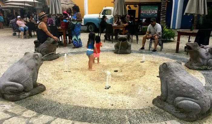 a frog fountain at costa maya cruise ship port