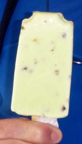 A pistachio paleta with nuts at cozumel's mercado