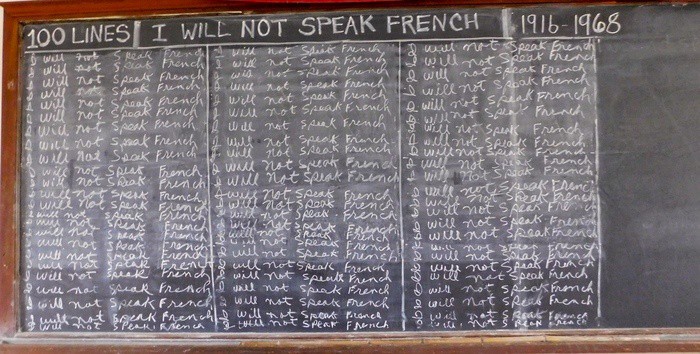 Chalk board representing louisiana's anti-french campaign