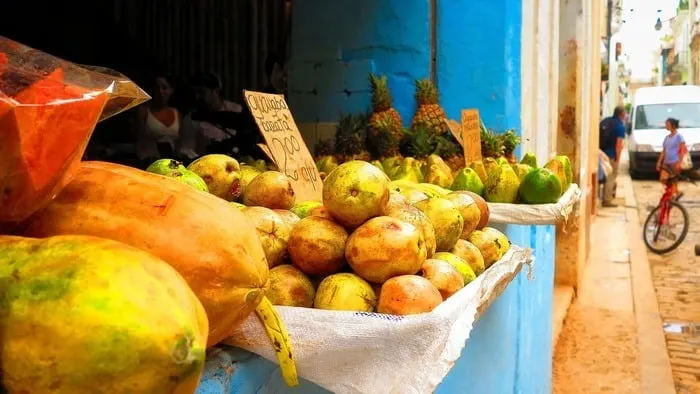 a produce stall selling local fruit in cuba