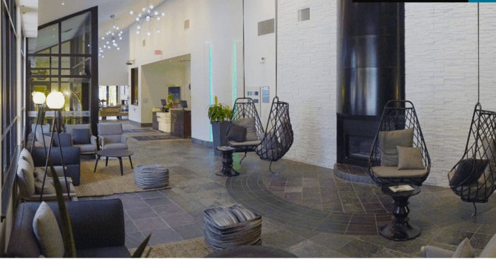 The inviting lobby lounge at aava hotel whistler