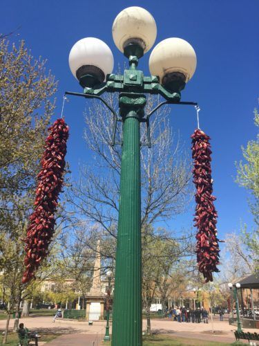 a lampost in santa fe's old plaza