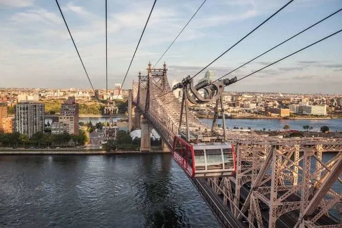 the roosevel island tram next to the 59th street bridge