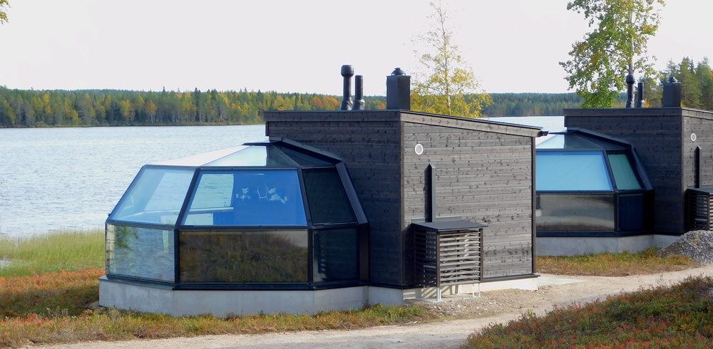 Arctic fox igloos have a view of a lapland lake and the northern lights