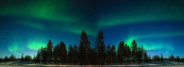Blue and green northern lights in lapland