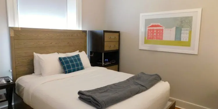a typical room at the blackburn inn, bright, modern and compact.