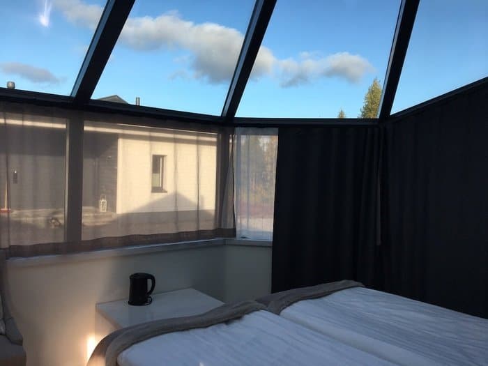 the skyview from the bed of santa's igloos arctic circle.