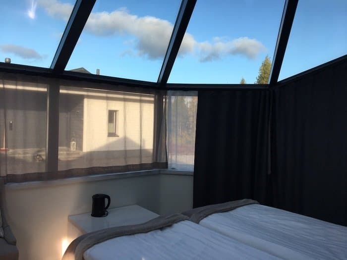 The skyview from the bed of santa's igloos arctic circle.
