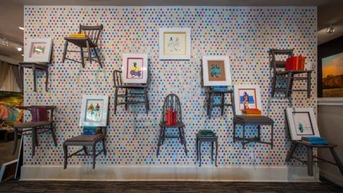 Some of the kid-friendly art graving the walls at the scad school's gallery and shop.