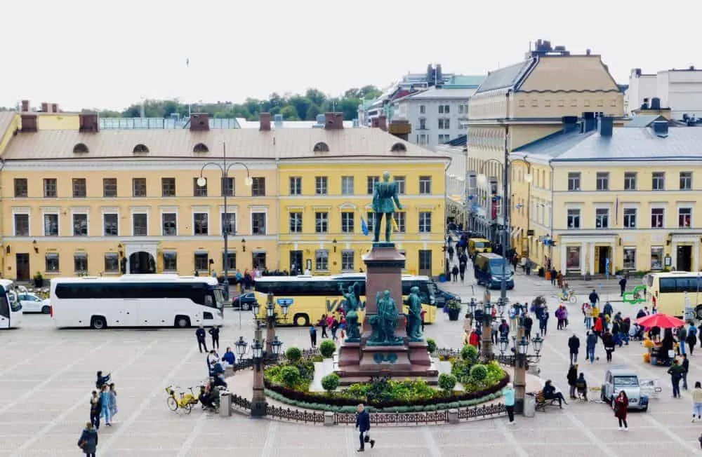 a view of senate square from helsinki cathedral.