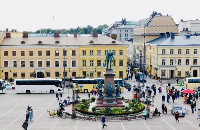 A view of senate square from helsinki cathedral.