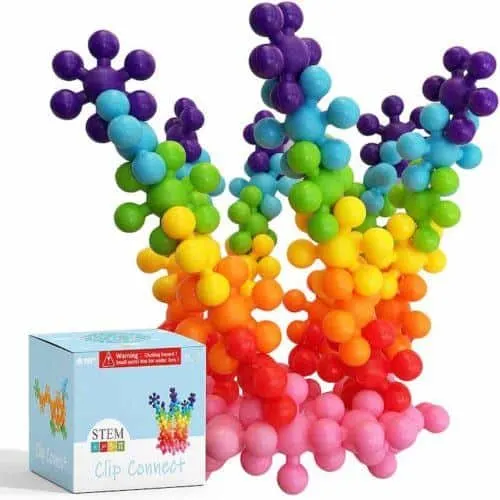 clip connect is a stem toy with atom-like shapes that let you build in any direction.