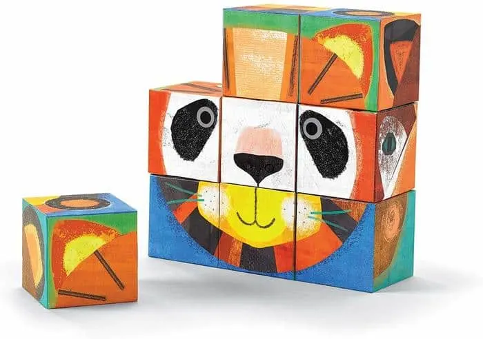 crocodile creek block puzzles have 6 different animals faces to build