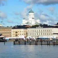 Helsinki's market square, Presidential house and Cathedral from the Harbor