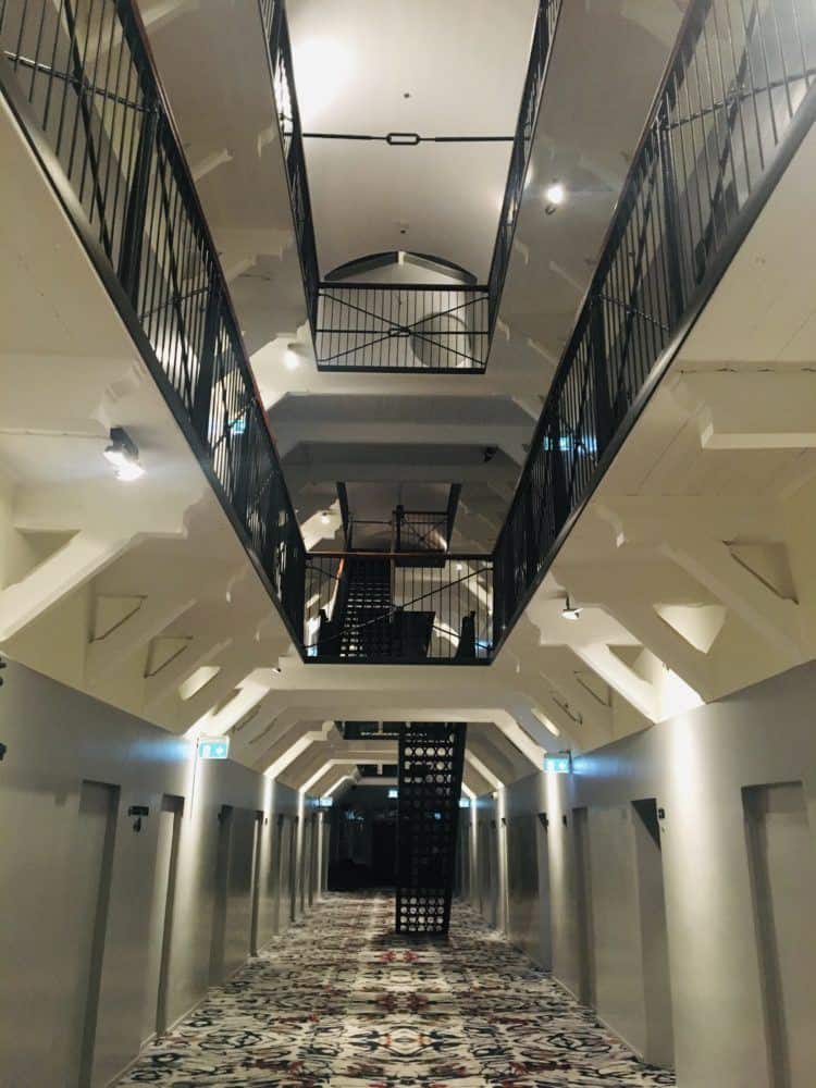 the open stairs and balconies reveal hotel katajanokka's prison past. 