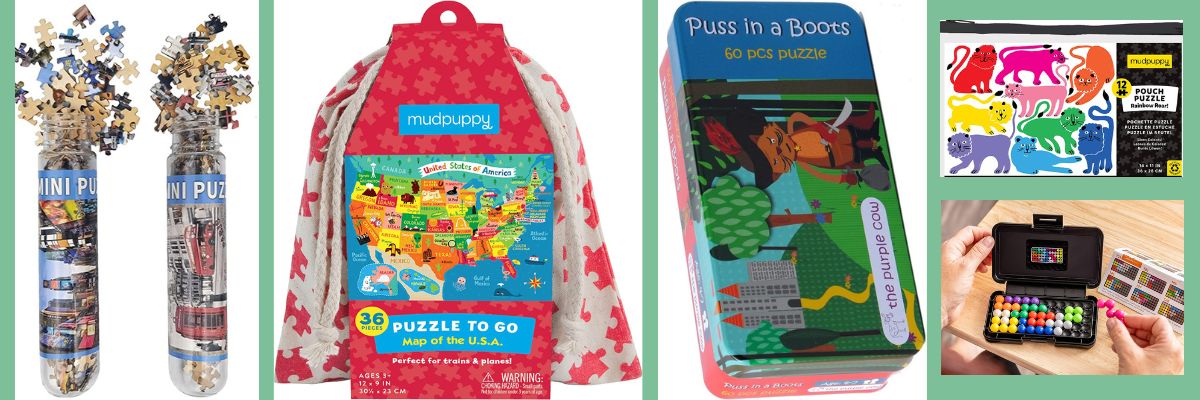 puzzles are a great way to keep kids of all ages busy in transit. Here are 12 that travel well.