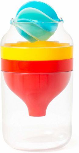 The kid-o compact water tower is an easy-to-pack beach toy for a toddler