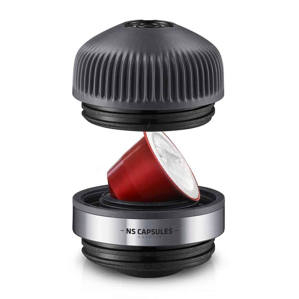 This adapter allows travelers to use nespresso pods with the wacaco nanopresso