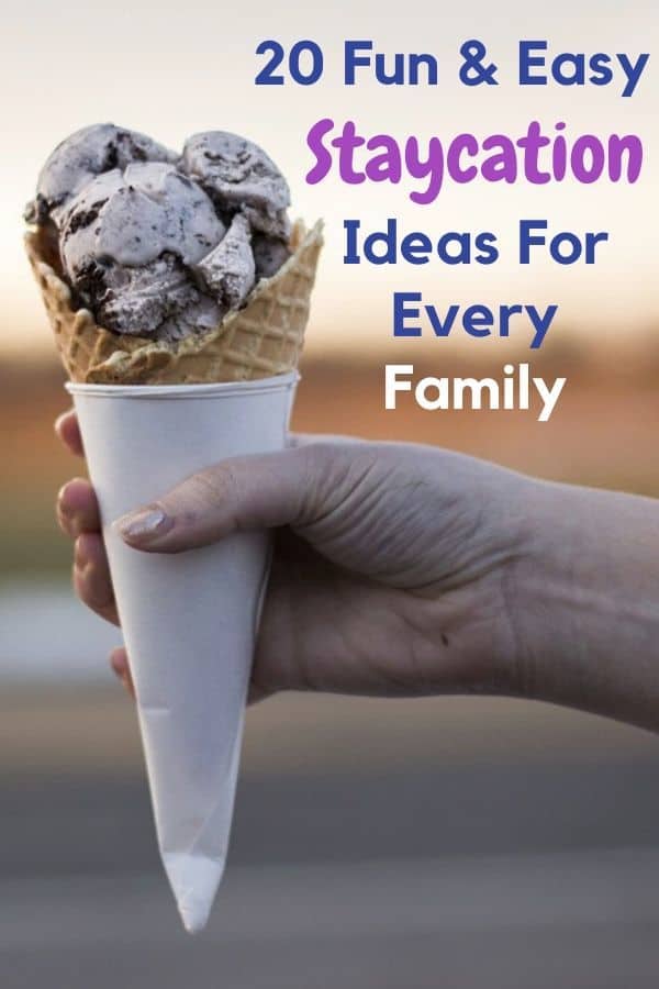 Staycations can be as fun as a getaway vacation. Here are 20 things to do with your kids to eat, play and relax at home all week. #kids #family #vacation #staycation #athome #ideas #inspiration