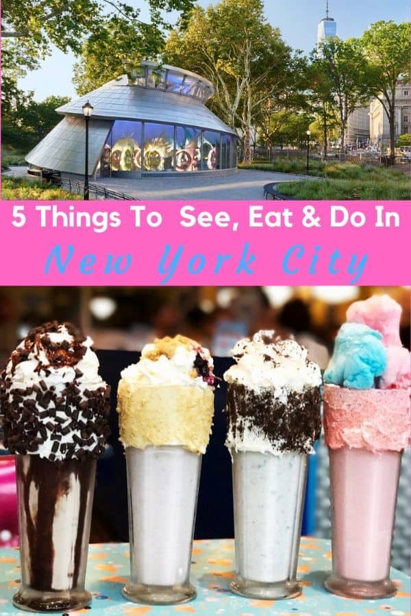 From the coolest carousel to the thickest shakes, here are 5 things to do with kids in nyc and 5 restaurants to eat at near each one. #nyc #kids #vacation #weekend #thingstodo #ideas #tripplanning