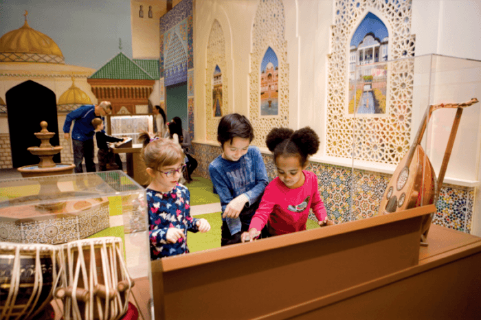 Kids learn about islam around the world in one of severl world culture exhibits cmom has mounted.