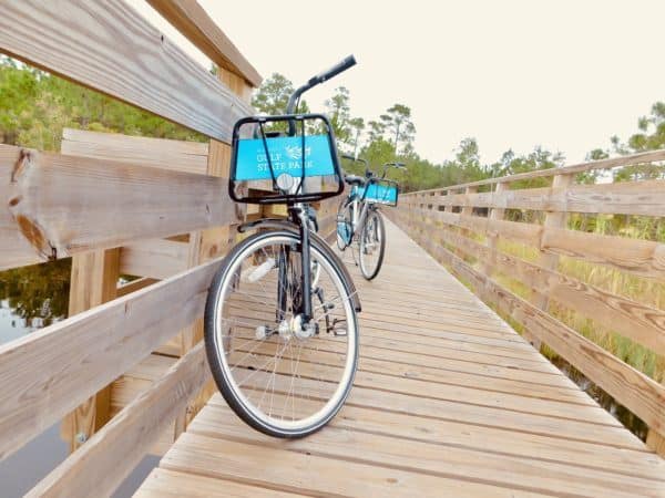 Bikes on a boardwalk at gulf state park in alabama