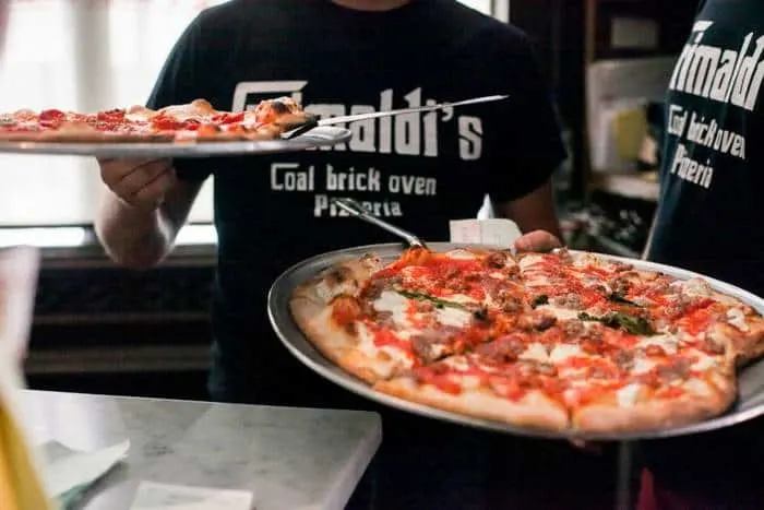 old-school thin crust nyc pizza from grimaldi's in dumbo