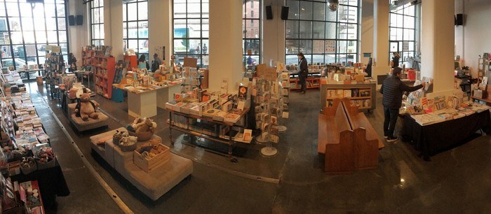 powerhouse arena is an airy and cool bookstore beneath the manhattn bridge in brooklyn.