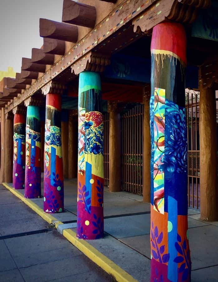 Colorful pillars outside the art museum in santa fe's old town.
