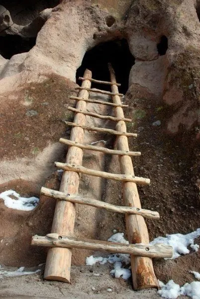 a ladder leading to a small cave in bandelier national park