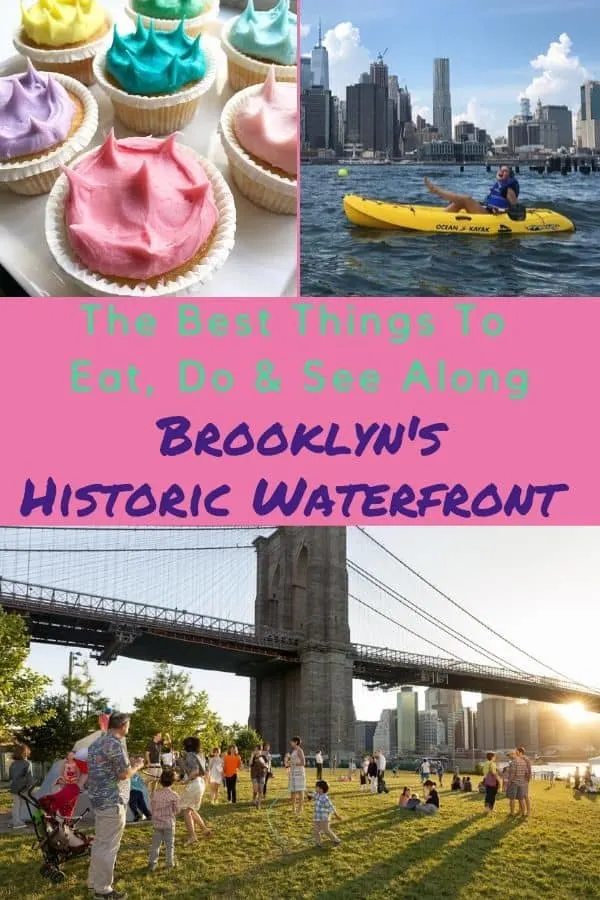 brooklyn bridge park and waterfront neighborhood next to it offers skyline views, restaurants, historic streets and more to families on vacation in nyc #brooklyn #dumbo #brooklynbridge #kids #vacation #nyc #thingstodo #restaurants #parks #playgrounds
