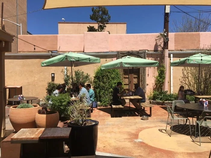 the patio of burger stand on burro alley