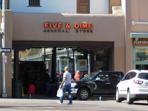 the storefront of the five & dime store in santa fe, inventor of the frito pie.