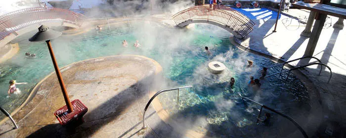 old town hot springs are the ideal place to soak and relax in steamboat springs, even in winter.