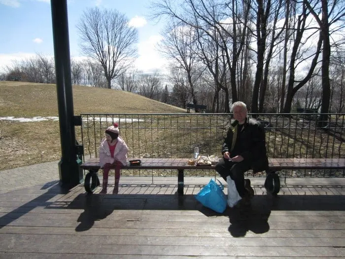 a picnic on the plains of abraham on a sunny winter day.