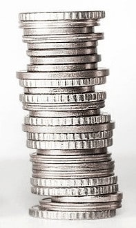 A pile of coins ready for the laundromat washing machine