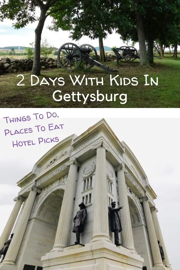 a weekend in gettysburg, pa with kids: tips on restaurants, hotels, how to tour the battlefield, fun things to do. #gettysburg #pa #nps #nationalbattlefieldsit #erniesweiners #edselephantmuseum #civilwarsites
