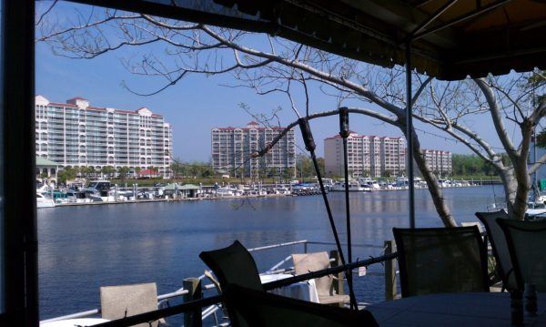The bay, condo towers and marina at myrtle beach.