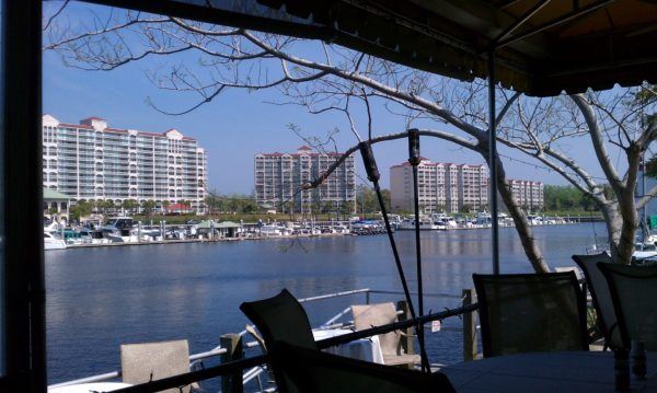 the bay, condo towers and marina at myrtle beach.