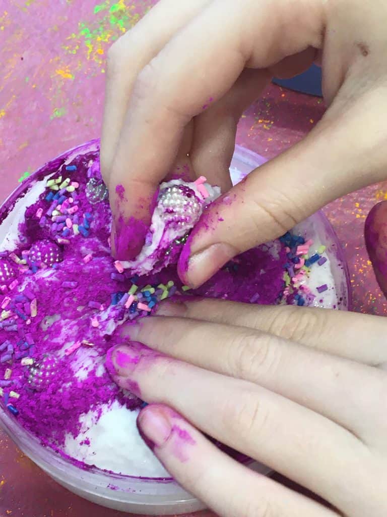 Mixing slime at sloomoo