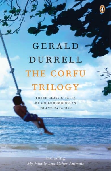 boyi swings on a rope on the cover of the corfu trilogy