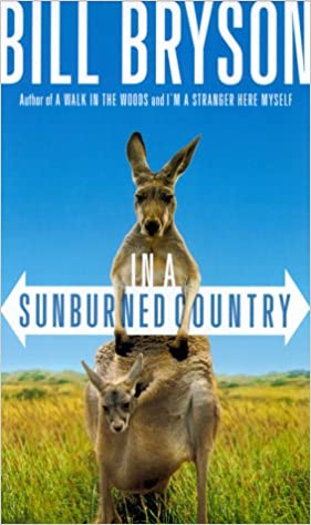 A kangaroo and her joey on the cover of in a sunburnt country.