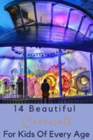 From vintage to modern and all uniquely beautiful. Here are 14 merry-go-rounds to ride with your kids this summer. Some are in theme parks, others pop up in unexpected places. #carousel #merrygoround #vintage #kids #themeparks #museums #summer #fun