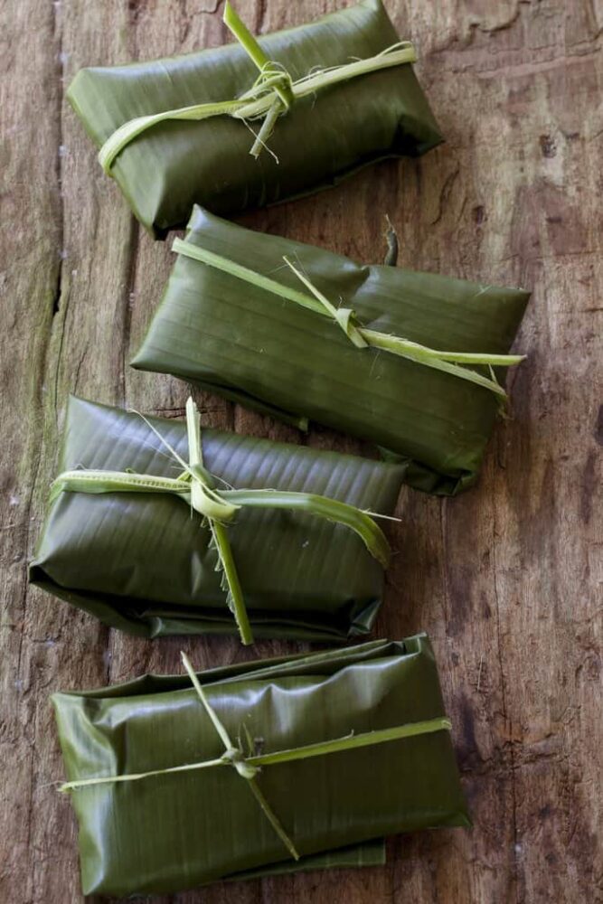 Little banana leaf packets for steaming