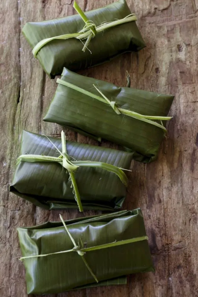 little banana leaf packets for steaming