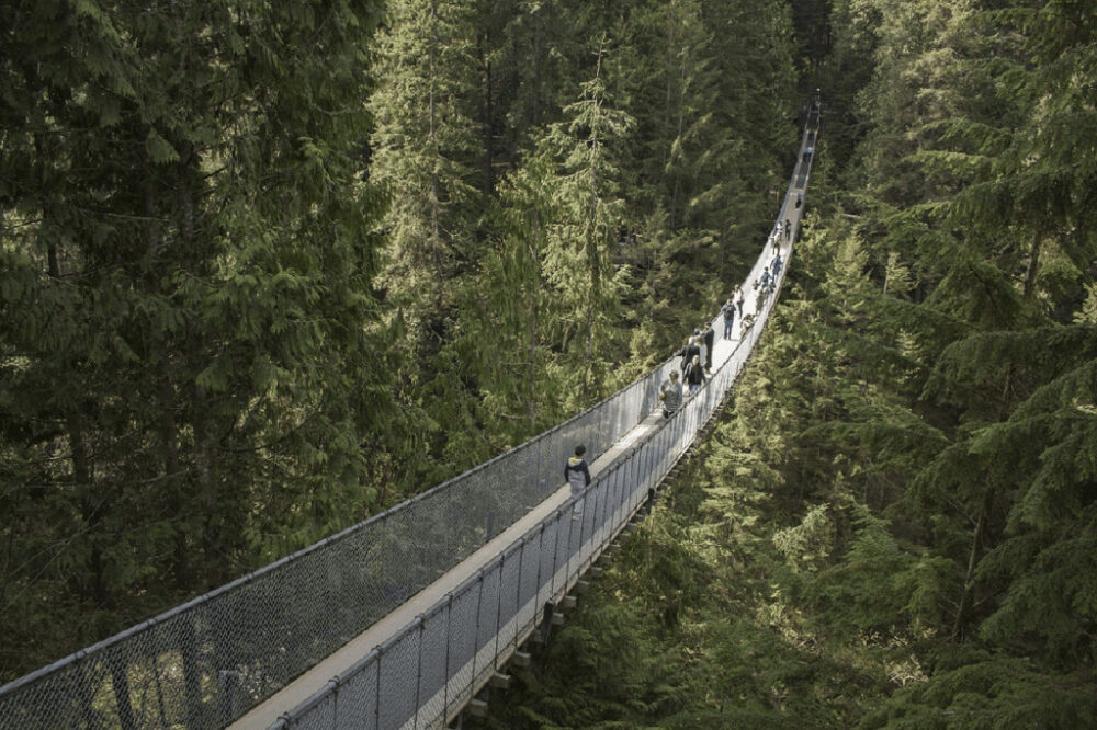 The capilano bridge is an easy outdoor adventure for families to do when they visit vancouver.