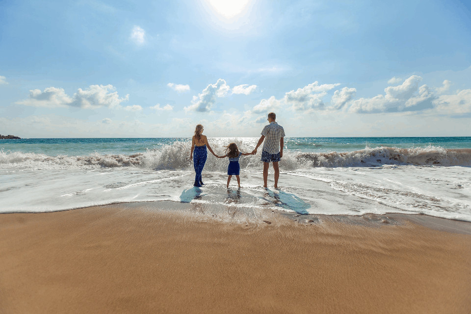 Family beach stock